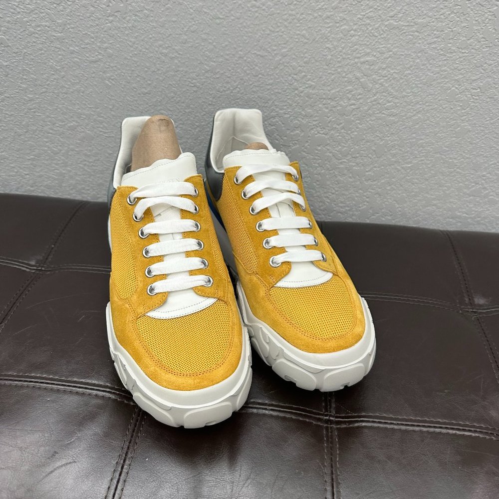 Men's Alexander McQueen Court Textile/Leather Sneakers Yellow/Blue 46 US 13